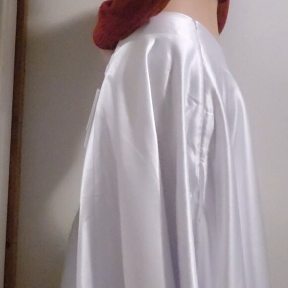 High Waist A-Line Satin White Skirt - Picture 8 of 11